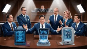 IVF lawyers showing embryo preservation equipment to the judge in court.